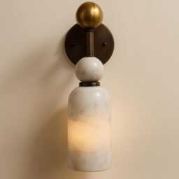 Handmade Alabaster Wall Sconce, Mid-Century Modern Brass Lamp, Bedside Luxury Light Sconce