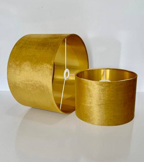 New Luxury Handmade By Order Drum Velvet Mustard Gold Lamp Shade Pendant Light With Metallic Panels Lining - image 1