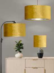 New Luxury Handmade By Order Drum Shape Glamour Mustard Gold Velvet Lamp Shade Pendant Light With Metallic Panels Lining