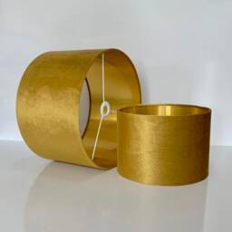 New Luxury Handmade By Order Drum Velvet Mustard Gold Lamp Shade Pendant Light With Metallic Panels Lining - thumbnail 2
