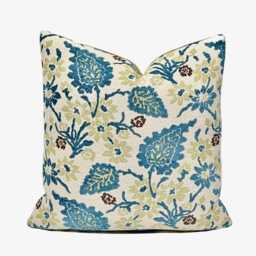 Teal Floral Leaf Chenille Pillow Cover - Astor Place Peacock Designer Throw Transitional Home Decor Sofa Chair - thumbnail 2