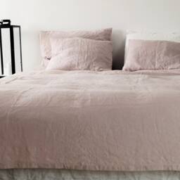 Linen Bedding Set, 5 Pcs - Queen Size, Light Gray & Dusty Pink Linen - thumbnail 3