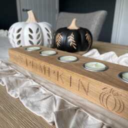 Personalised Engraved Halloween Oak Tea Light Holder Candles, Autumn Gift For Him Her, Warming Decorative Gift, Hello Pumpkin Holder. Wooden - thumbnail 3