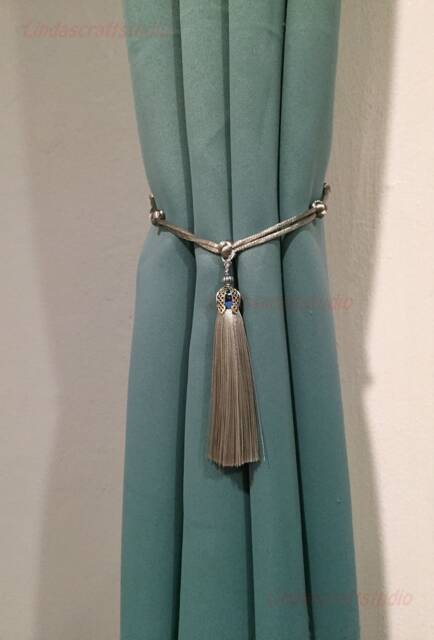 Silk Tassel Curtain Tiebacks Handmade Silver Decor, Sheer Shower Decor - image 1