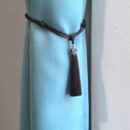 Silk Tassel Curtain Tiebacks Handmade Silver Decor, Sheer Shower Decor - thumbnail 2
