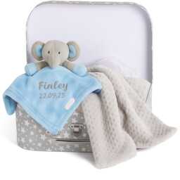 Personalised Embroidered Baby Blue Elephant With Silver Blanket Gift Set Newborn Gifts Keepsake Special Present New Boy 1st Toy - thumbnail 2