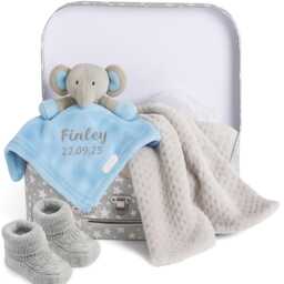 Personalised Embroidered Baby Blue Elephant With Silver Blanket Gift Set Newborn Gifts Keepsake Special Present New Boy 1st Toy