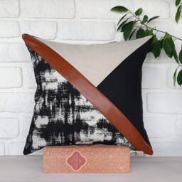 Color Block Pillow Cover Cognac Faux Leather, Modern Triangle Design - thumbnail 2