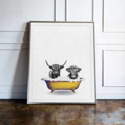 Highland Cow in Bathtub Print, Funny Bathroom Wall Art, Farmhouse Decor, Bath Colourful Poster - thumbnail 2
