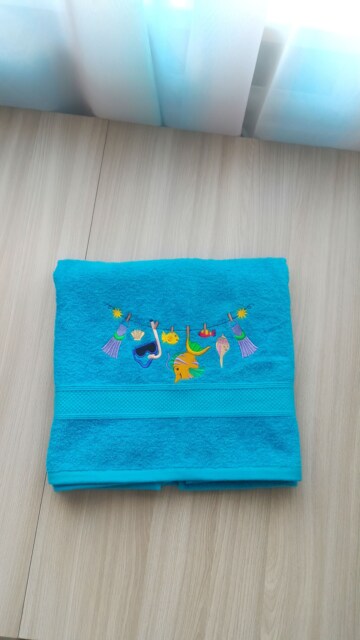 Blue Large Terry Beach Towels With Embroidery. Light Soft For Swimming - image 1