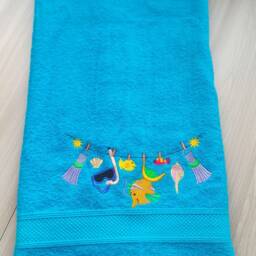 Blue Large Terry Beach Towels With Embroidery. Light Soft For Swimming - thumbnail 3