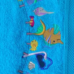 Blue Large Terry Beach Towels With Embroidery. Light Soft For Swimming - thumbnail 4