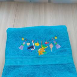 Blue Large Terry Beach Towels With Embroidery. Light Soft For Swimming - thumbnail 2
