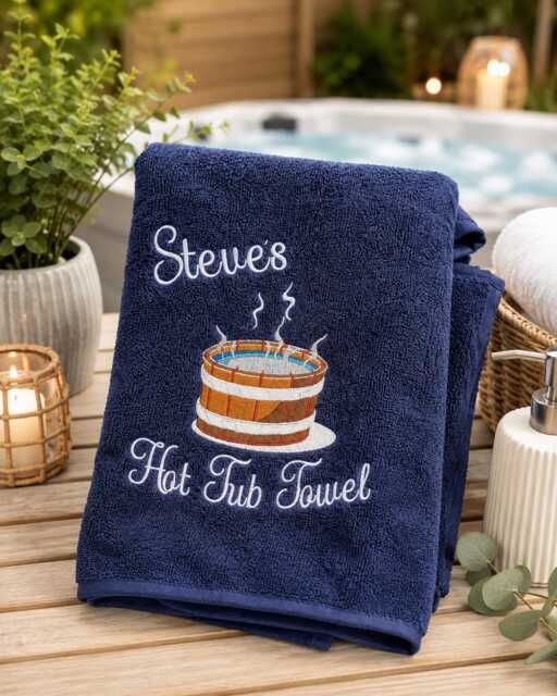 Embroidered Hot Tub Towel, Personalised Name, Pool Party Gift - image 1