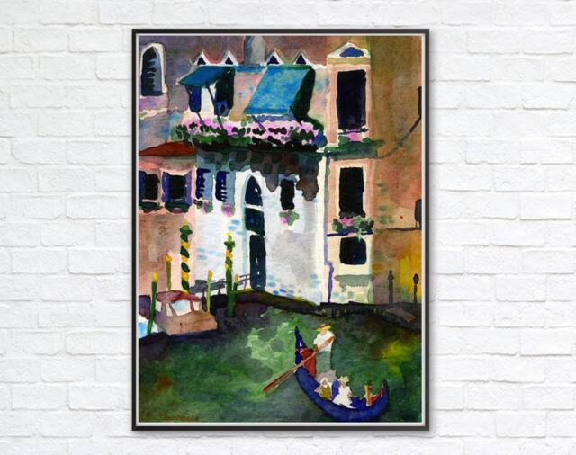 Venice Gondola Ride Watercolor Art Print, Italian Landscape - image 1