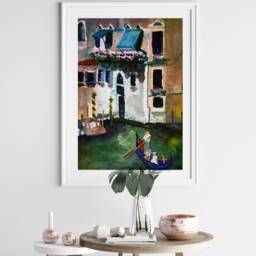 Venice Gondola Ride Watercolor Art Print, Italian Landscape - thumbnail 3
