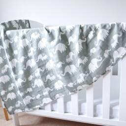 Elephant Swaddle Blanket - Large Boho Cotton Muslin Personalise With Embroidered New Baby Name & Birthday For The Perfect Gift - thumbnail 2