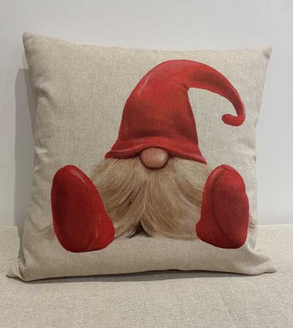 Red Gonk Cushion, Christmas Linen Look Pillow, With Zip Fastening - image 1
