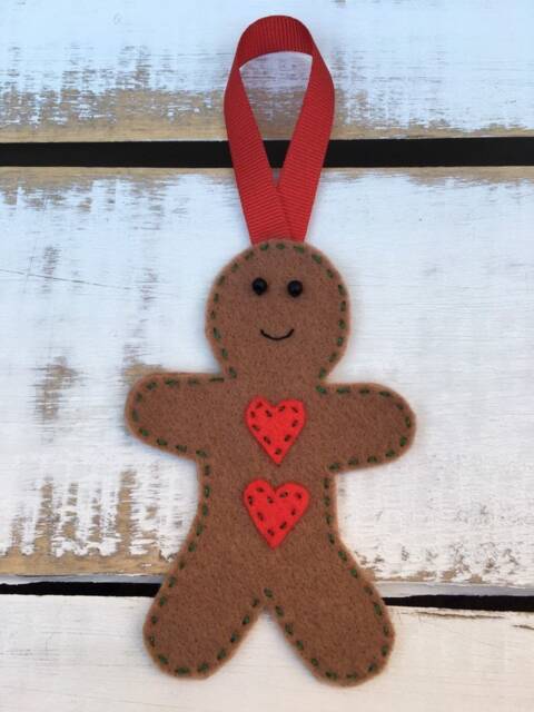 Gingerbread Man Christmas Decoration, Traditional Stitched Felt Tree Ornament - image 1