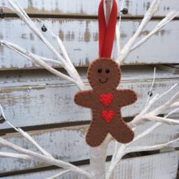 Gingerbread Man Christmas Decoration, Traditional Stitched Felt Tree Ornament - thumbnail 3
