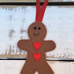 Gingerbread Man Christmas Decoration, Traditional Stitched Felt Tree Ornament - thumbnail 2