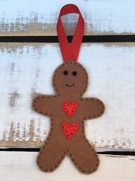 Gingerbread Man Christmas Decoration, Traditional Stitched Felt Tree Ornament - thumbnail 1