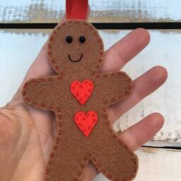 Gingerbread Man Christmas Decoration, Traditional Stitched Felt Tree Ornament - thumbnail 4