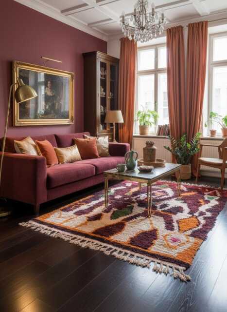 Authentic Handmade Moroccan Rug - Burgundy Abstract Geometric Berber Carpet Dark Boho Wool Area - image 1