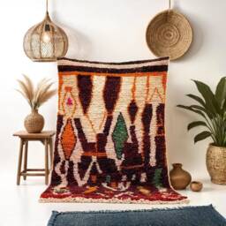Authentic Handmade Moroccan Rug - Burgundy Abstract Geometric Berber Carpet Dark Boho Wool Area - thumbnail 2