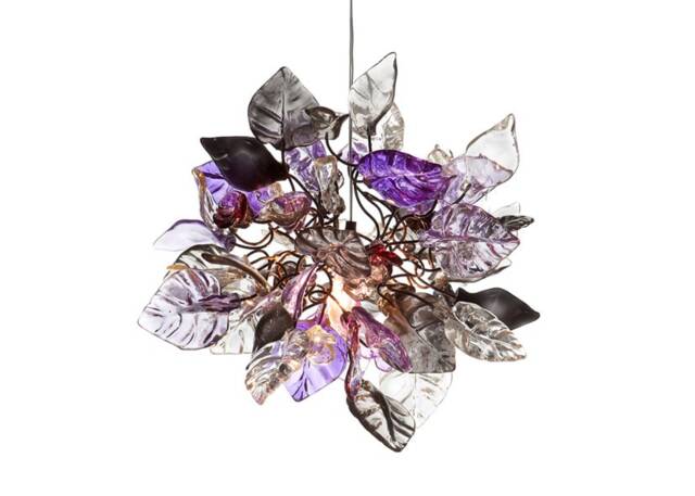 Pendant Lighting, Island Lighting With Purple, Gray & Clear Flowers Leaves - image 1