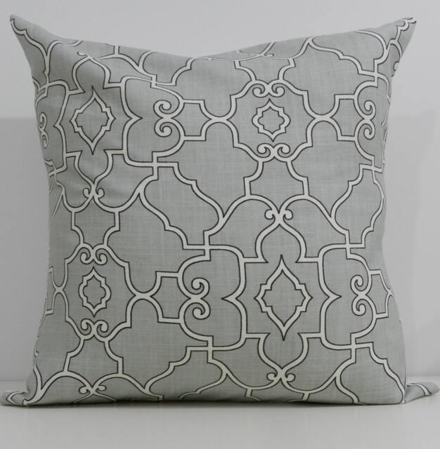 New 18x18 Inch Designer Handmade Pillow Cases in Grey, Black & White Trellis