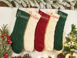 Personalized Knitted Stockings, Embroidered Christmas Stocking, Xmas Gift, Family Monogram Holiday Stocking With Name, Tree Decor - thumbnail 1