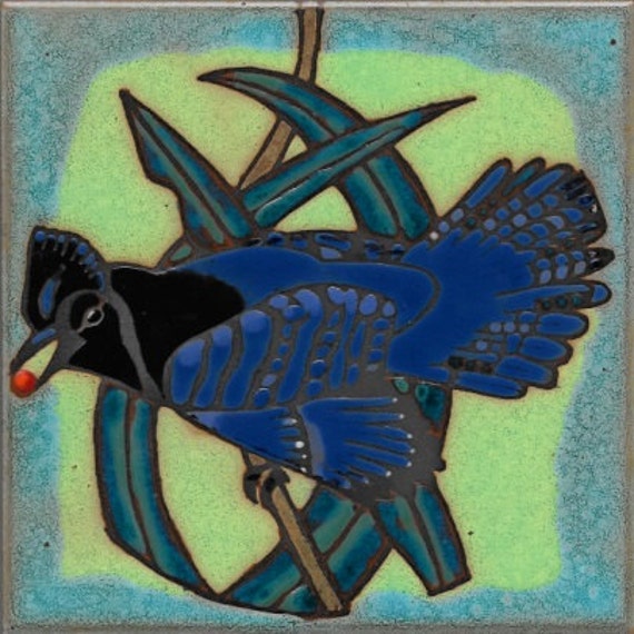 steller's Jay Ceramic Tile Hot Plate Wall Decor Install Hand Paintedstellar Hot Plate Wall Decor Install, Hand Painted - image 1
