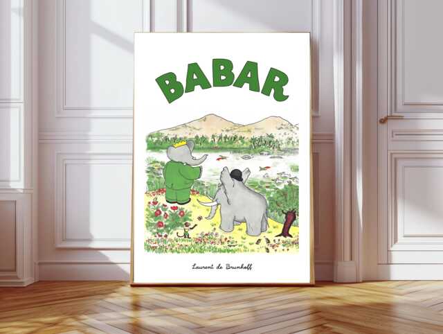 Babar The Elephant Nursery Wall Art, Retro Kids Decor Quote, Art Genre Neutral, Baby Illustration Print, Print - image 1
