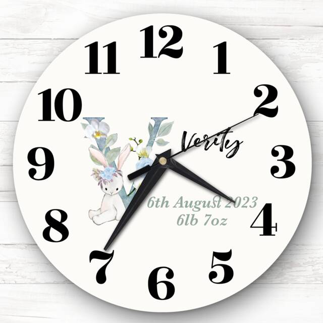 Baby Floral Watercolour Animal Alphabet Letter V Gift Personalised Clock - image 1