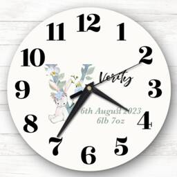 Baby Floral Watercolour Animal Alphabet Letter V Gift Personalised Clock - thumbnail 1