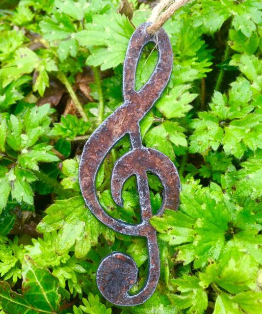 Music Clef Rusty Metal Christmas Tree Decoration Ornament Gift Rustic Wall Art Decor Presents For Musicians Stocking Filler Small - 10cm - image 1