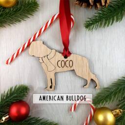 American Bulldog Personalised Dog Christmas Decoration Bauble Silhouette Scarf Puppy Memorial - Add Your Pets Name - Other Breeds Available
