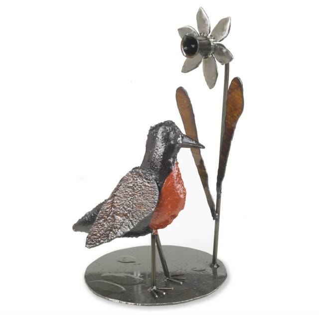 Ornithology Art Tabletop Metal Sculpture Robin For Birders - image 1
