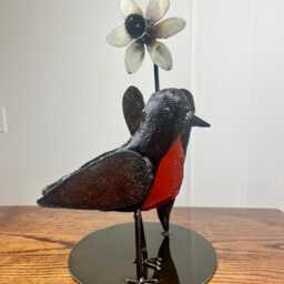 Ornithology Art Tabletop Metal Sculpture Robin For Birders - thumbnail 2