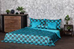 Luxury Aquamarine Faux Fur Bed Set - Astrakhan Patchwork By Tissavel - thumbnail 1