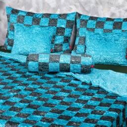 Luxury Aquamarine Faux Fur Bed Set - Astrakhan Patchwork By Tissavel - thumbnail 2