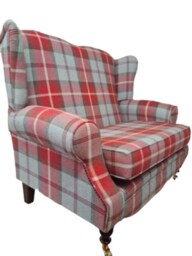 Wing Back Queen Anne Cottage 2 Seat Sofa -Balmoral Cherry Tartan Fabric