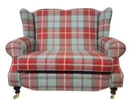 Wing Back Queen Anne Cottage 2 Seat Sofa -Balmoral Cherry Tartan Fabric - thumbnail 4