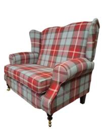 Wing Back Queen Anne Cottage 2 Seat Sofa -Balmoral Cherry Tartan Fabric - thumbnail 3