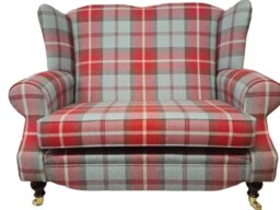 Wing Back Queen Anne Cottage 2 Seat Sofa -Balmoral Cherry Tartan Fabric - thumbnail 2