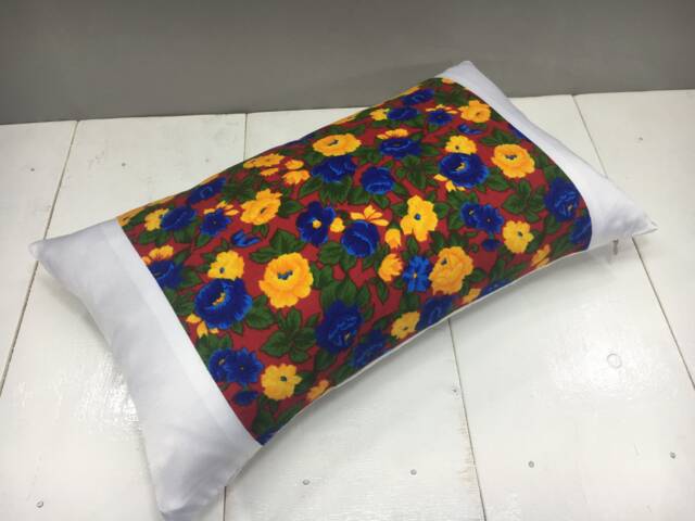 Floral Ikat Pillow Cover, Handwoven Silk Cushion - 12x20 - image 1