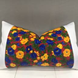 Floral Ikat Pillow Cover, Handwoven Silk Cushion - 12x20 - thumbnail 2