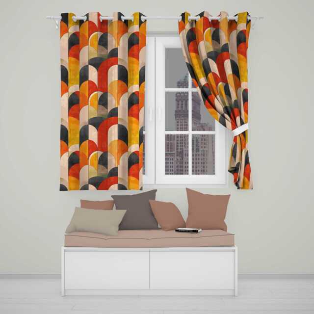 Arch Landscape Abstract Shapes Pattern Seamless Readymade Eyelet Ring Top Thermal 100% Blackout Curtains - image 1