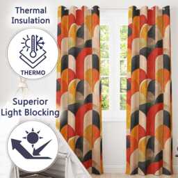 Arch Landscape Abstract Shapes Pattern Seamless Readymade Eyelet Ring Top Thermal 100% Blackout Curtains - thumbnail 3